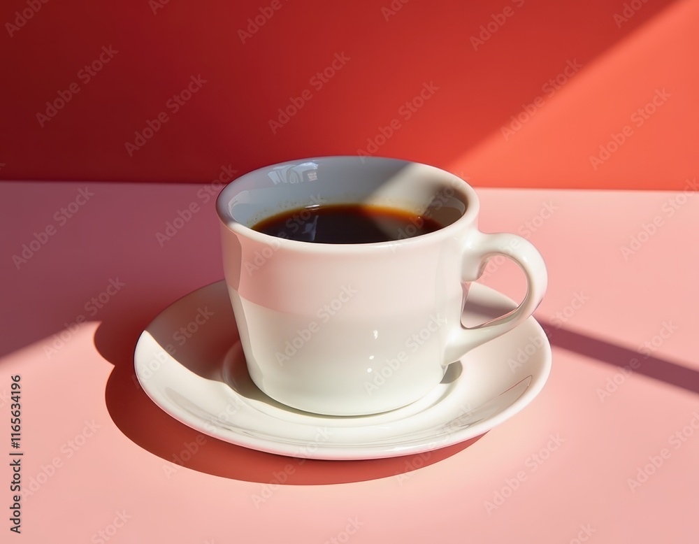 A steaming cup of coffee sits on a saucer, bathed in sunlight against a pink and coral backdrop. The simple elegance of the scene creates a moment of peaceful calm. A steaming cup of coffee sits on a saucer, bathed in sunlight against a pink and coral backdrop. The simple elegance of the scene creates a moment of peaceful calm.