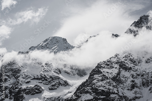 Mountain peaks near Morskie Oko or Sea Eye Lake in Poland at Winter. Tatras range photo