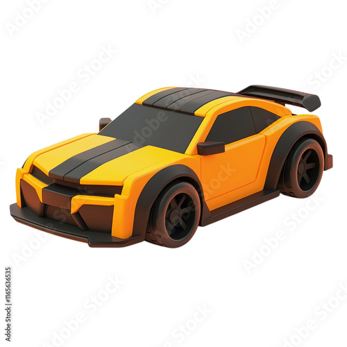 3d cartoon yellow car, Clipart Style, isolated on transparent background