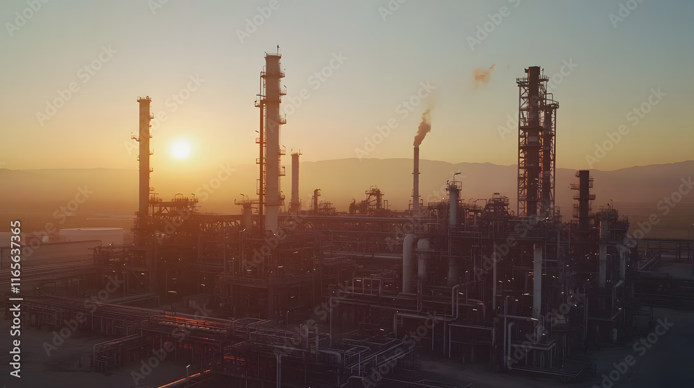 Fototapeta premium Network of gleaming steel pipes runs with precision. Abstract pipe industry background, Industrial Factory. Various mechanisms and metal pipes
