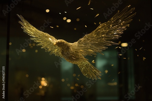 A bird with wings made of glass shards, each feather shimmering in the light photo