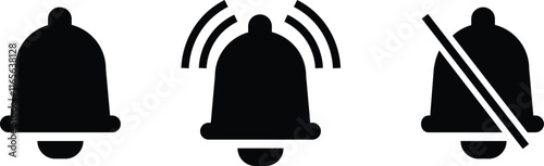 Notification bell icon set. Alarm symbol. Incoming inbox message. Ringing bells. Alarm clock and smartphone application alert. Social media element flat and line vector collection isolated transparent