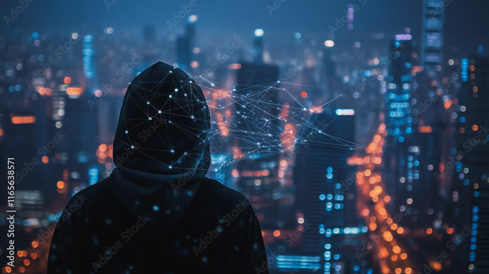 Hacker are planning to hack and attack networks and cyber security systems. Smart Innovation city with connection future wireless digital city and social media networking over the cityscape. Hacker are planning to hack and attack networks and cyber security systems. Smart Innovation city with connection future wireless digital city and social media networking over the cityscape.