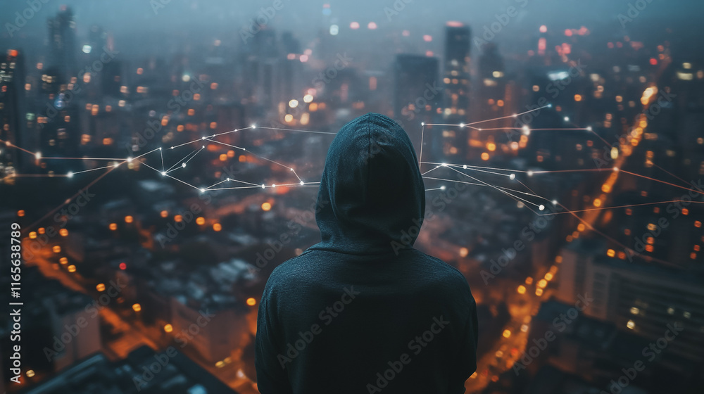 Hacker are planning to hack and attack networks and cyber security systems. Smart Innovation city with connection future wireless digital city and social media networking over the cityscape. Hacker are planning to hack and attack networks and cyber security systems. Smart Innovation city with connection future wireless digital city and social media networking over the cityscape.