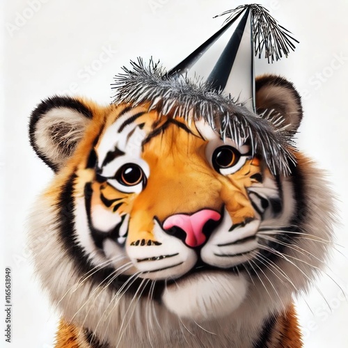 Tigre heureux bien habillé pour célébrer une fête de réveillon ou d'anniversaire photo