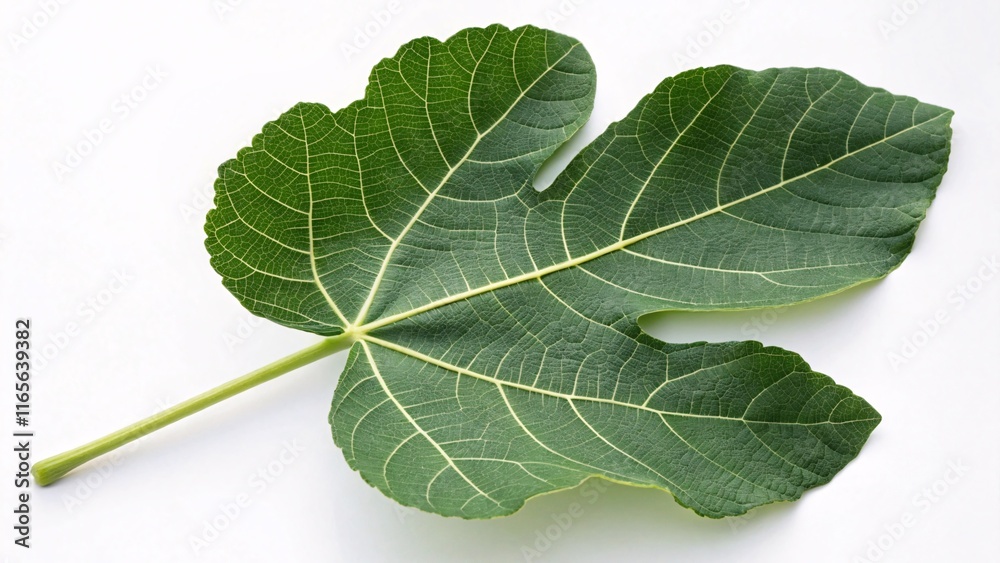 Fig leaf, large and deeply lobed green on white background Fig leaf, large and deeply lobed green on white background