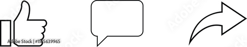 like Share and comment icon buttons isolated on transparent background. Like button thumb up like comment, repost and share icon button. Vector flat and line collection