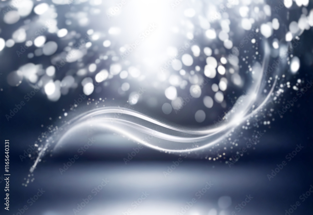 Abstract image of elegant, flowing silver lines on a dark background, with bokeh lights creating a magical, ethereal atmosphere. A sense of movement and shimmer is evident. Abstract image of elegant, flowing silver lines on a dark background, with bokeh lights creating a magical, ethereal atmosphere. A sense of movement and shimmer is evident.