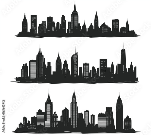 City skyline silhouette vector. Modern city skyline vector silhouettes design. Abstract cityscape silhouette design. Silhouette of urban city skyline 
