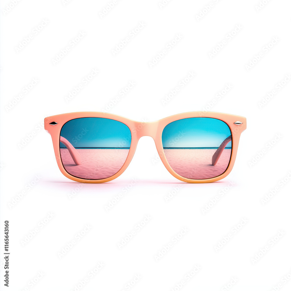 Trendy sunglasses with beach reflection, perfect for summer vibes Trendy sunglasses with beach reflection, perfect for summer vibes