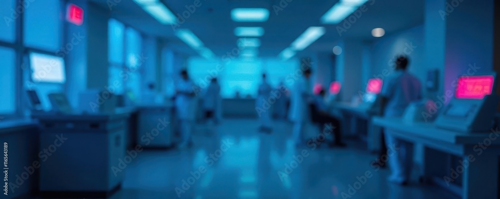 Fototapeta premium Abstract medical background, blurred blue hues, nurse, capsule, blurred