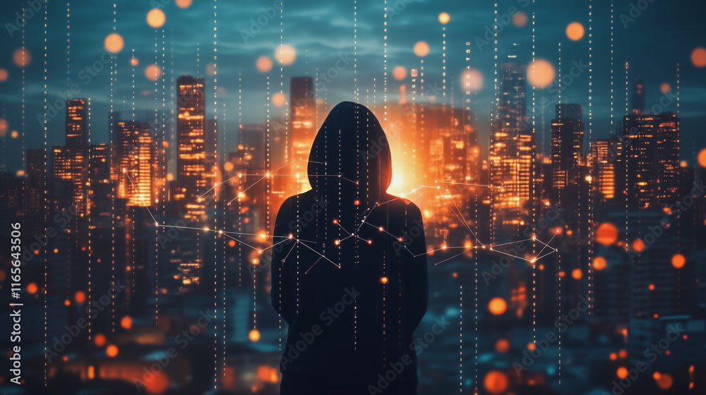 Hacker are planning to hack and attack networks and cyber security systems. Smart Innovation city with connection future wireless digital city and social media networking over the cityscape. Hacker are planning to hack and attack networks and cyber security systems. Smart Innovation city with connection future wireless digital city and social media networking over the cityscape.