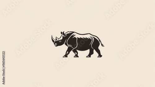 Rhino walking sketch of african mammal animal. Wild rhinoceros attacking with bended head isolated icon for hunting sport or african safari travel tour themes design photo