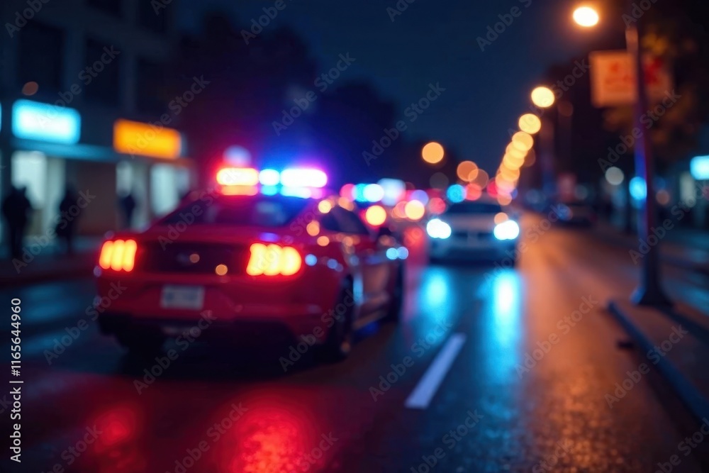 Blurred city lights, sharp police car lights flashing , photography, abstract, illumination Blurred city lights, sharp police car lights flashing , photography, abstract, illumination