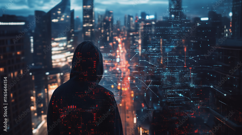 Hacker are planning to hack and attack networks and cyber security systems. Smart Innovation city with connection future wireless digital city and social media networking over the cityscape. Hacker are planning to hack and attack networks and cyber security systems. Smart Innovation city with connection future wireless digital city and social media networking over the cityscape.