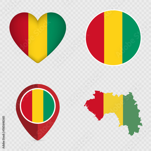 Guinea Flag Icons Pack. Vector illustration.