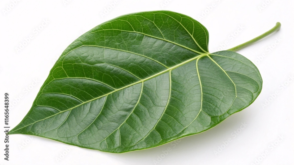 Obraz premium Tamarillo leaf, heart-shaped and glossy green on white background