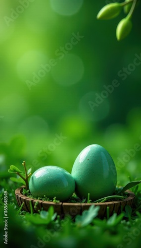 Emerald green foliage, speckled eggs, willow branches, background, celebration, wallpaper photo