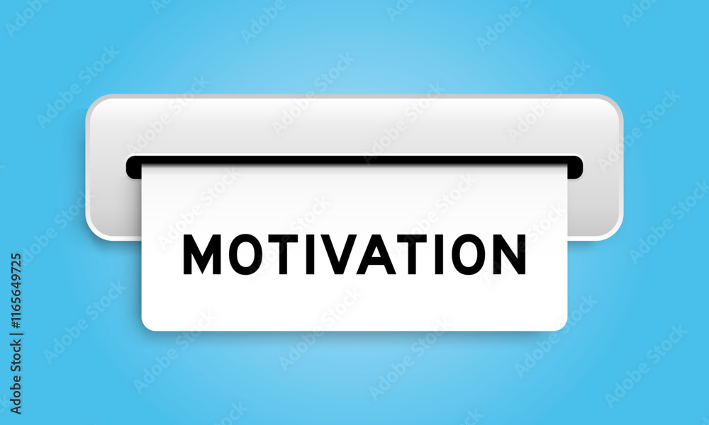 White coupon banner with word motivation from machine on blue color background White coupon banner with word motivation from machine on blue color background