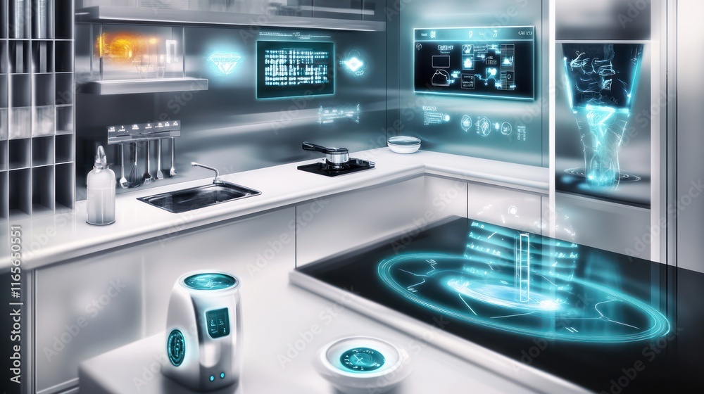 Futuristic Kitchen with Smart Technology Futuristic Kitchen with Smart Technology