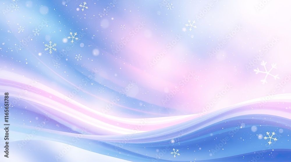 Delicate pastel colors blend beautifully in the backdrop, creating a calming winter scene with soft swirls and subtle snowflakes drifting down