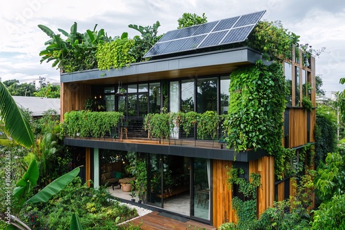 Modern Eco-Friendly Home with Solar Panels and Vertical Garden0
