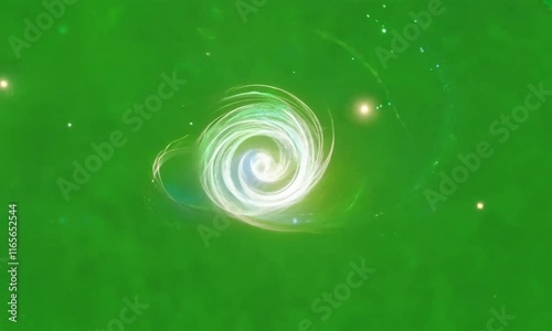 Swirling magical particles effect with sparkling and glowing orbs moving in a circular motion on an isolated green screen background
