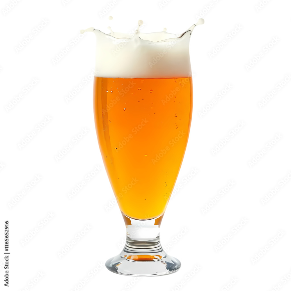 Refreshing Beer in a Glass with Splashing Foam on transparent background Refreshing Beer in a Glass with Splashing Foam on transparent background