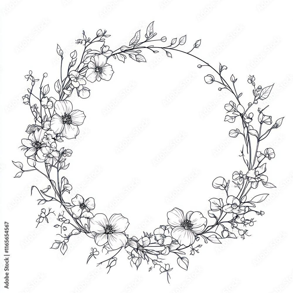 Elegant Floral Wreath Design Botanical Illustration Elegant Floral Wreath Design Botanical Illustration