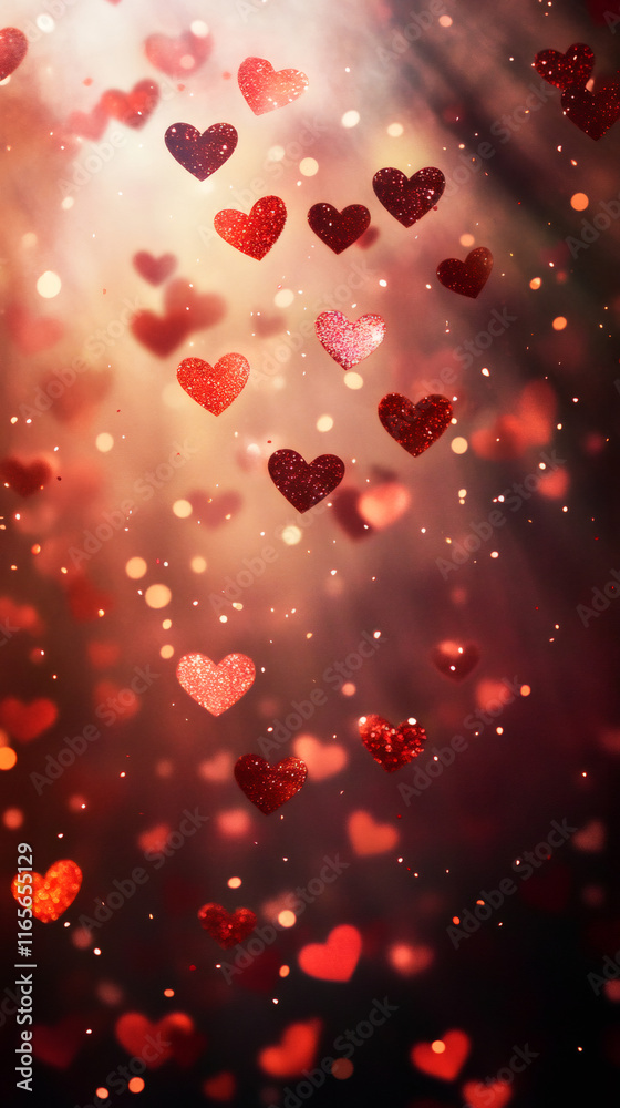 Soft red and pink hearts cascading, generating dreamy bokeh illumination for romantic Valentine's visual designs Soft red and pink hearts cascading, generating dreamy bokeh illumination for romantic Valentine's visual designs
