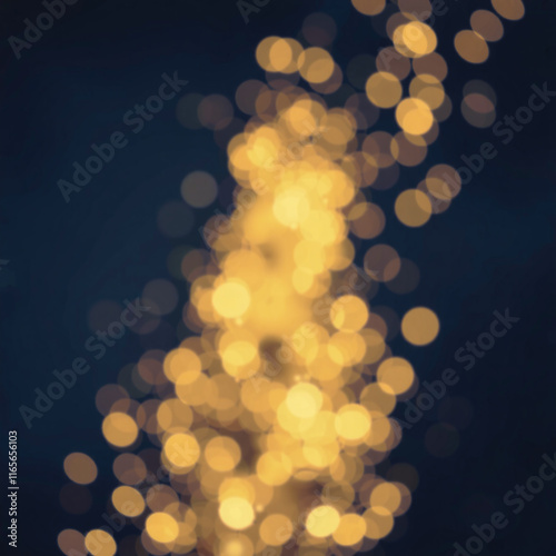 Abstract bokeh background with blurred white and yellow lights against a deep blue backdrop, creating a festive and dreamy atmosphere.