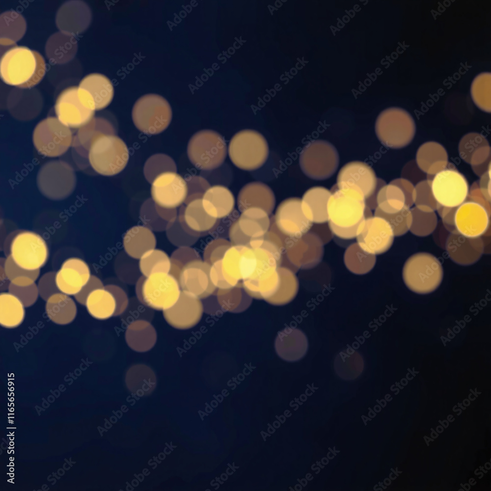 Obraz premium Abstract bokeh background with blurred white and yellow lights against a deep blue backdrop, creating a festive and dreamy atmosphere.