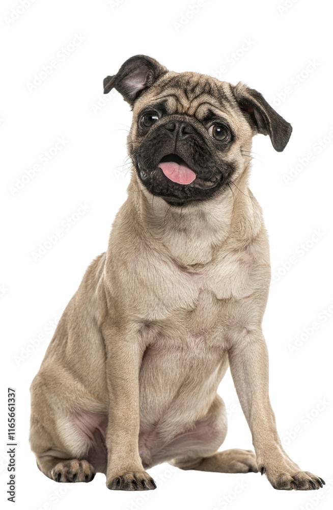 happy young pug dog panting mouth wide open, cut out, Remastered happy young pug dog panting mouth wide open, cut out, Remastered