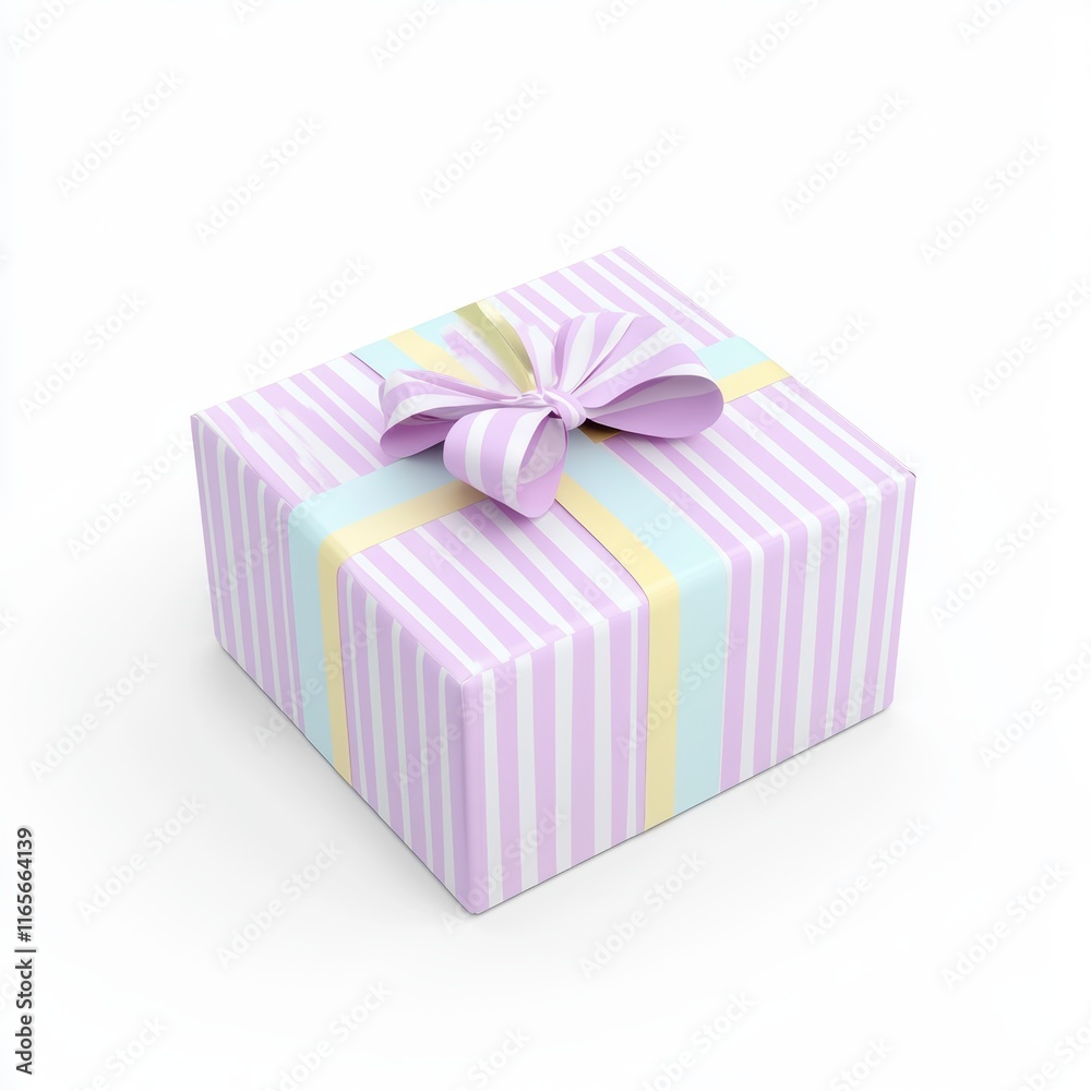 Fototapeta premium Colorful gift box with ribbon and stripes on a clean white background