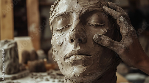 A sculptor working with clay, their hands covered in materials, showcasing the tactile nature of creativity.