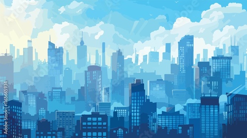 Blue City Cartoon Vector Background for Creative Projects