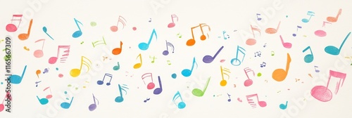 Colorful Music Notes Pattern On White Background Entertainment, Melody, And Arts Concept