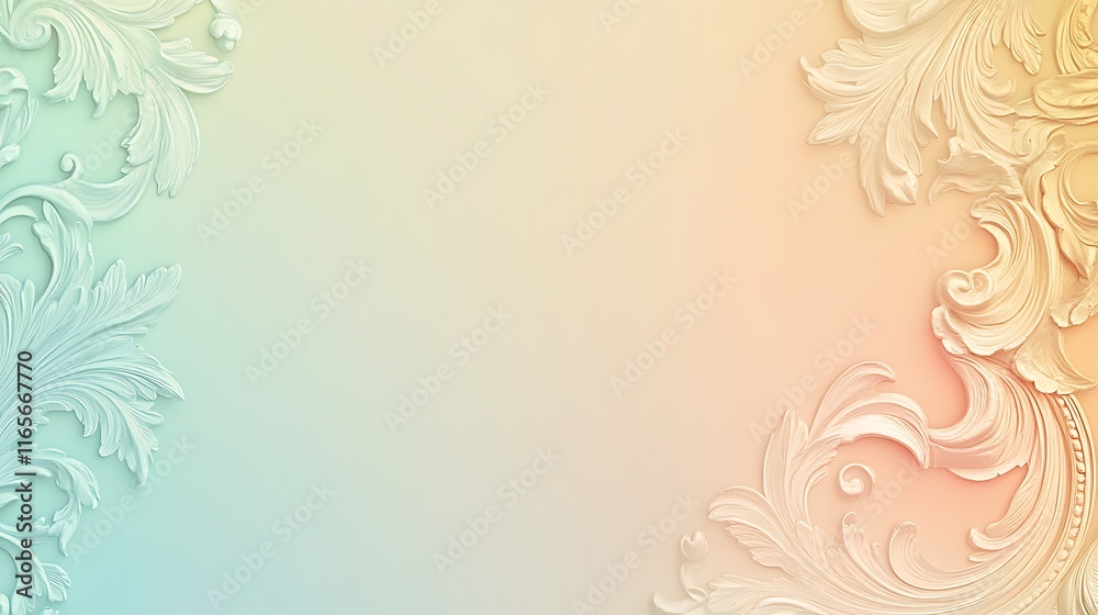 Elegant ornate white floral designs on pastel background Elegant ornate white floral designs on pastel background