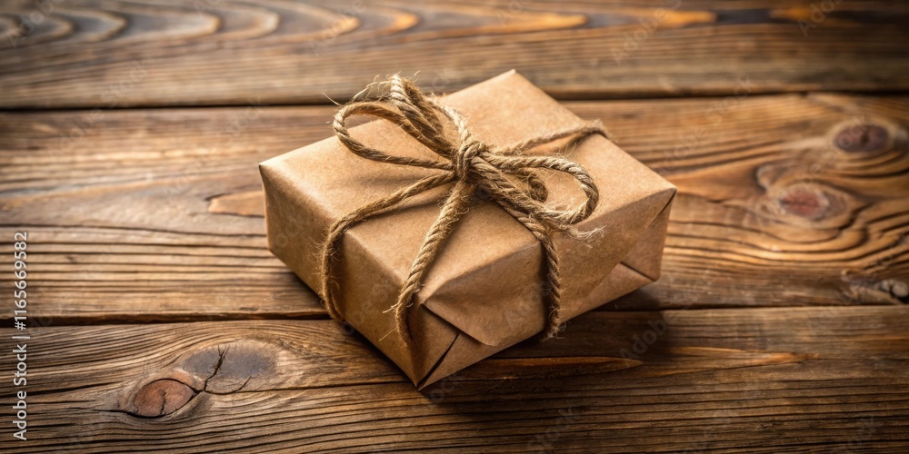 A rustic gift box tied with twine, resting on a weathered wooden surface, capturing the essence of simple and heartfelt giving. A rustic gift box tied with twine, resting on a weathered wooden surface, capturing the essence of simple and heartfelt giving.