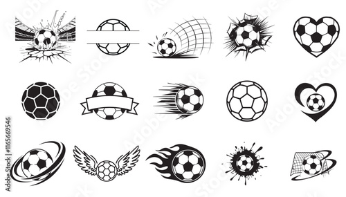 Soccer ball silhouette Bundel, Football ball icons set.