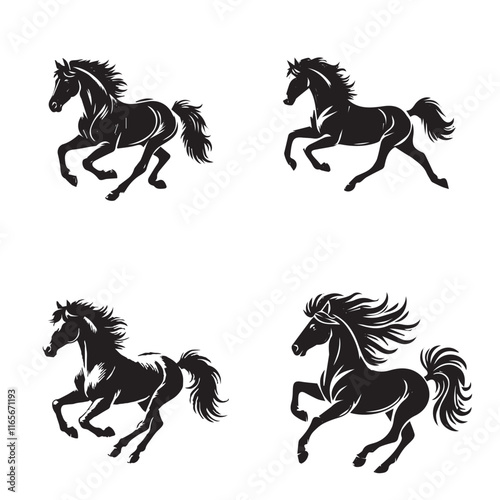 Dynamic Silhouette of a Running Horse in Majestic Black and White Design