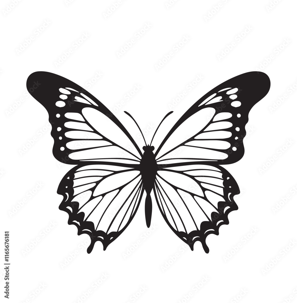 A silhouette black and white Big butterfly icon A silhouette black and white Big butterfly icon