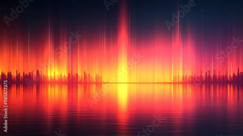 City Skyline Reflected in Water at Sunset