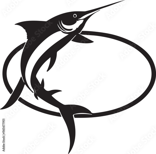 black and white marlin fish logo type silhouette designs