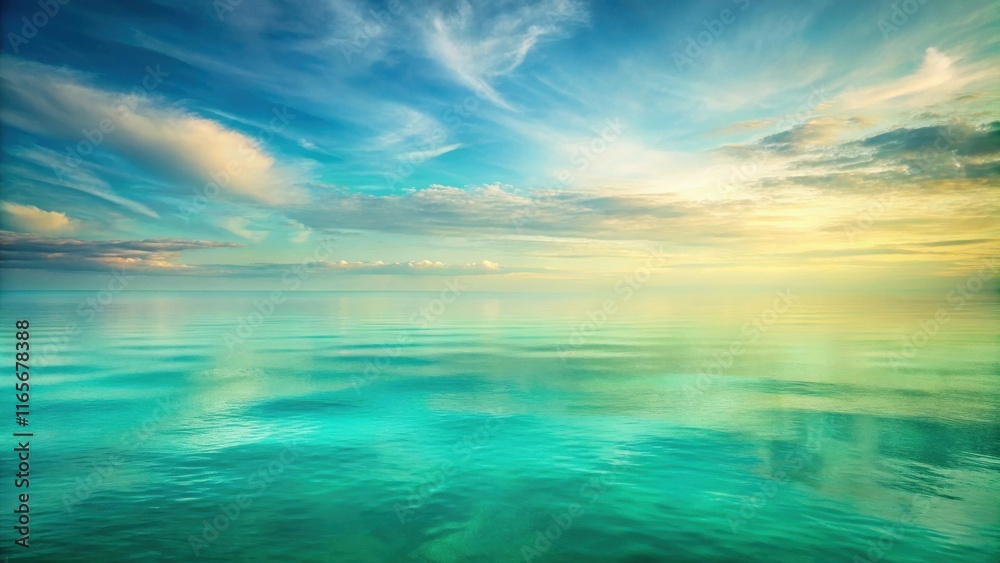 Obraz premium Serene Ocean Horizon Under a Sky of Whispy Clouds and Golden Light