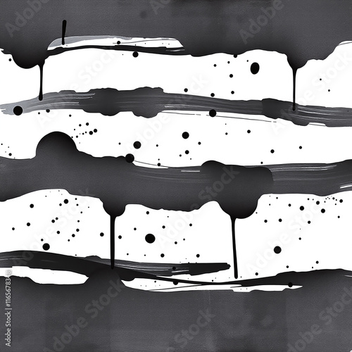 A black ink or paint splatter with irregular edges and small droplets scattered around it, isolated on a white background.