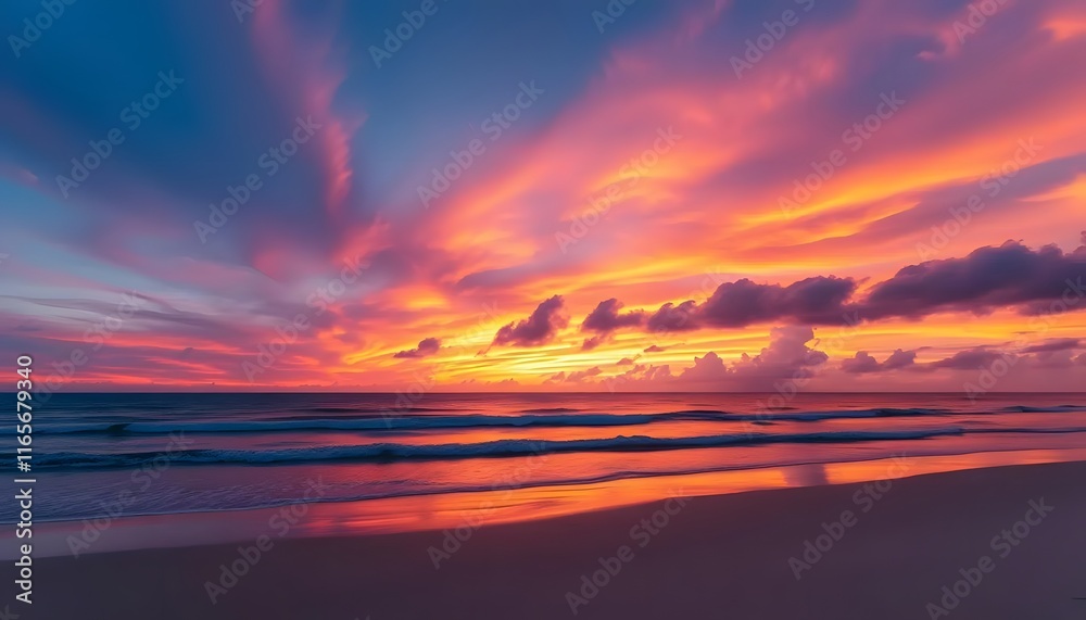 Fototapeta premium A Tranquil Beach Horizon Awash in Vibrant Colors
