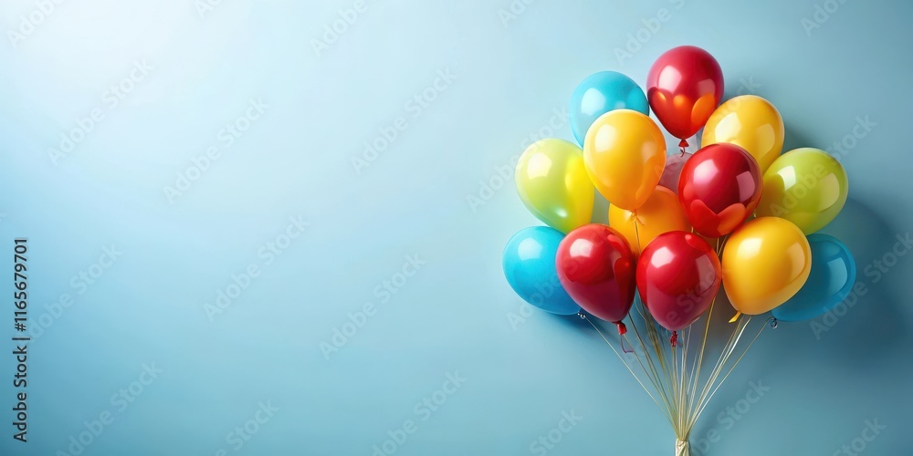 A cheerful bunch of colorful balloons against a light blue background perfect for celebratory designs A cheerful bunch of colorful balloons against a light blue background perfect for celebratory designs