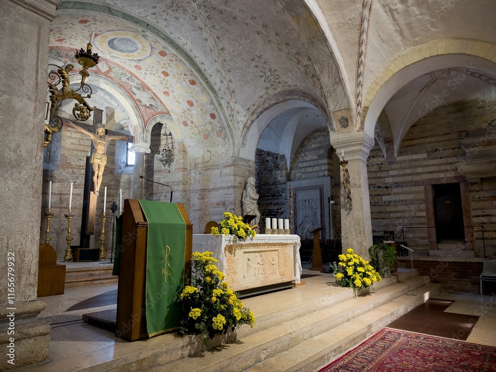 San Fermo Maggiore cathedral, interior of lower church with altar