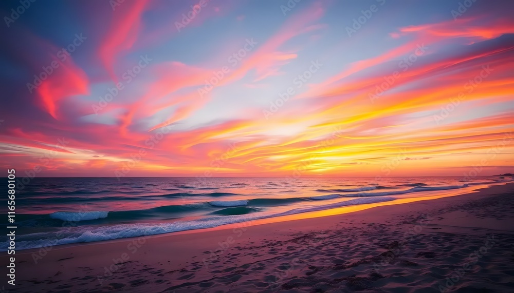 Fototapeta premium A Tranquil Beach Horizon Awash in Vibrant Colors
